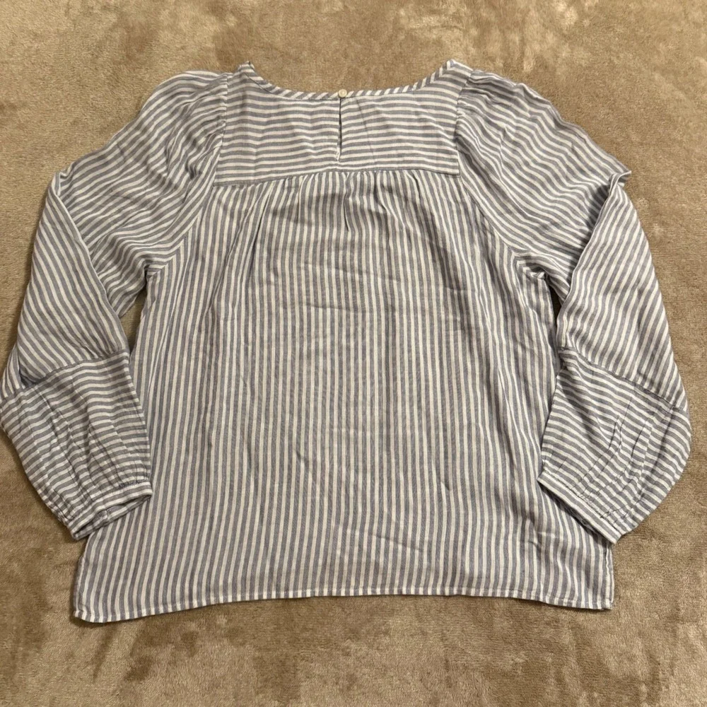 LOFT Womens Blue White Striped Rayon Linen Blouse Top Size M NEW